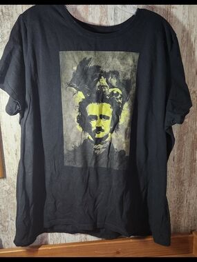 Black Short-Sleeve Graphic Tee with Yellow Accent Edgar Allan Poe Raven Skull